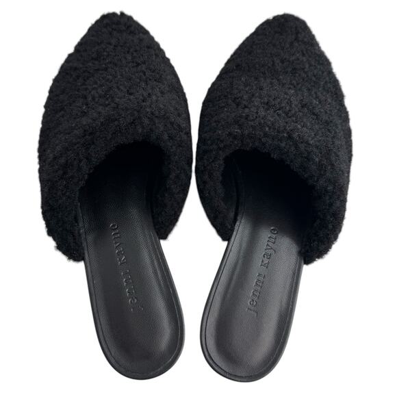 Jenni Kayne Shearling Mule Flats Size 35 Black Slip On Pointed Toe Luxe Texture - Picture 4 of 9